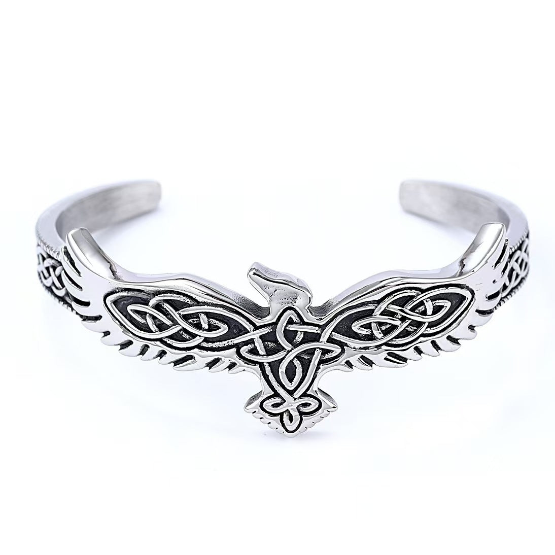 Nordic Punk Viking Raven Solid Stainless Steel C-Type Men Bracelet