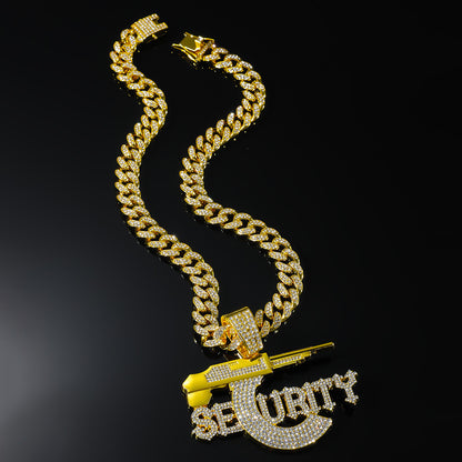 Hip-Hop Sniper Rifle Design SEURITY Letter Cuban Chain Pendant Necklace