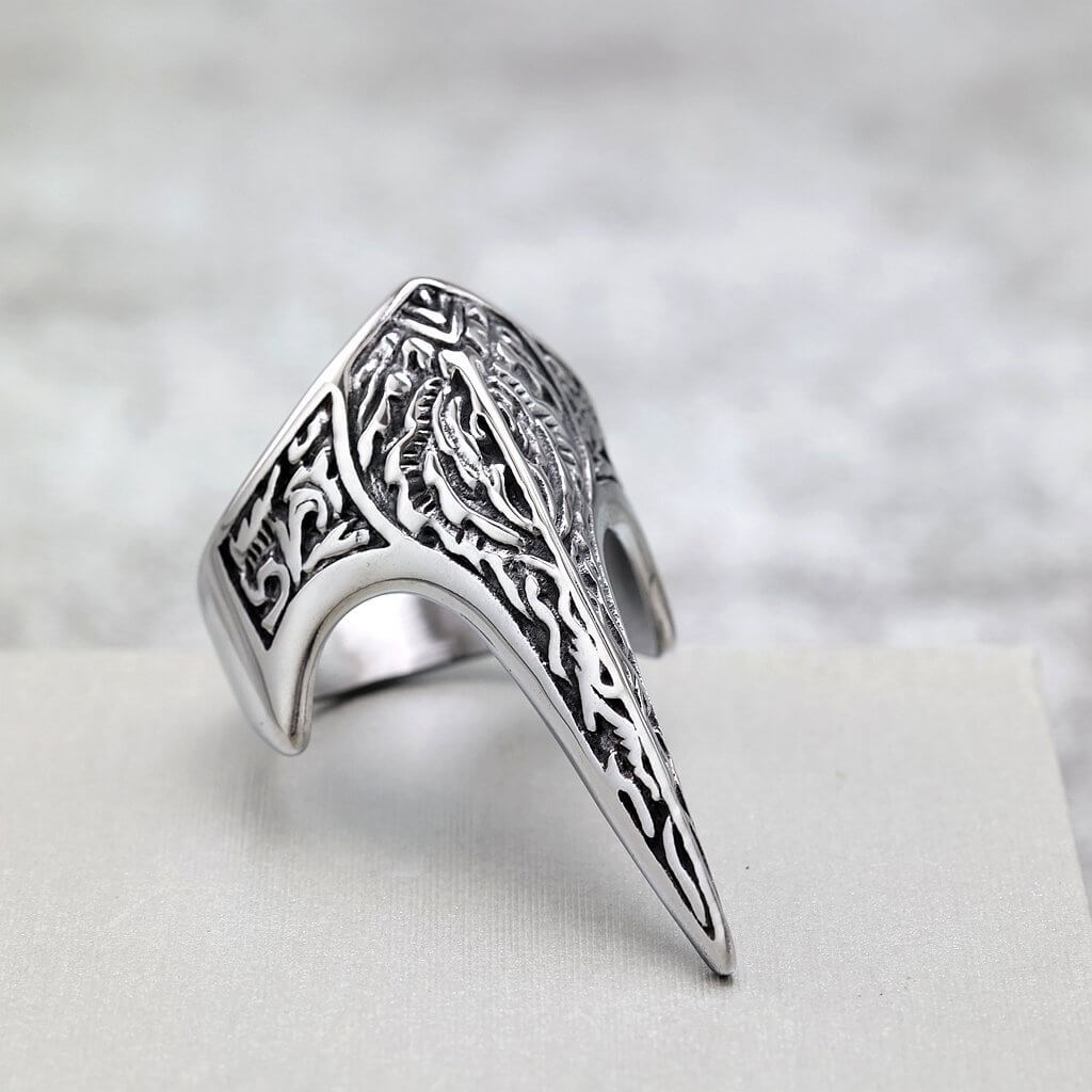 Vintage Stainless Steel Viking Defense Raven Pattern Ring for Men