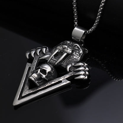Men's Steel Sabertooth Tiger Skull Pendant Necklace