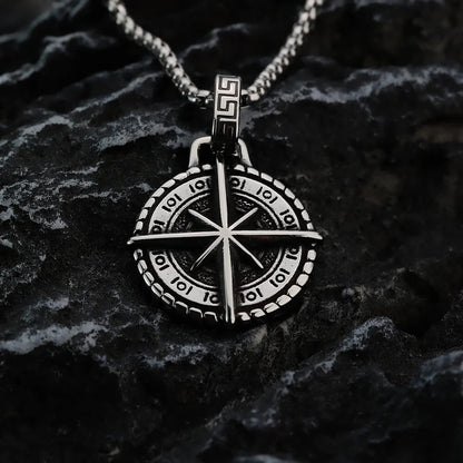 Vintage Stainless Steel Hexagram Compass Pendant Necklace for Men