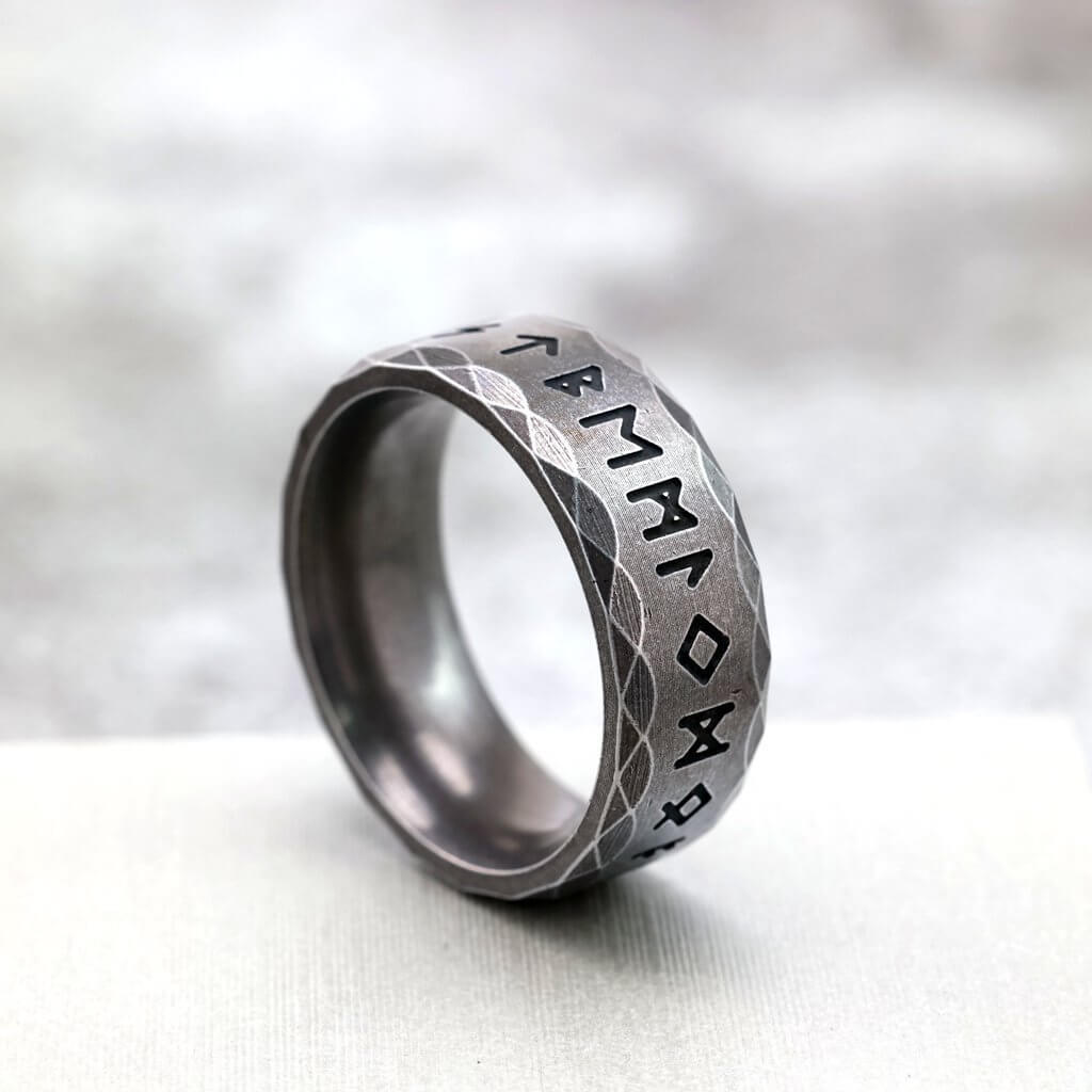 Vintage Antique Finish Stainless Steel Viking Rune Ring for Men
