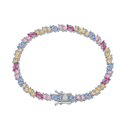 Women's S925 Colored Zircon Trapezoidal Round Zircon Bracelet