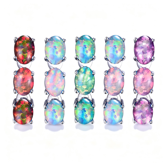 Women's Three‑Oval Opal Linked Dangle Drop Earrings, with White Gold Plating