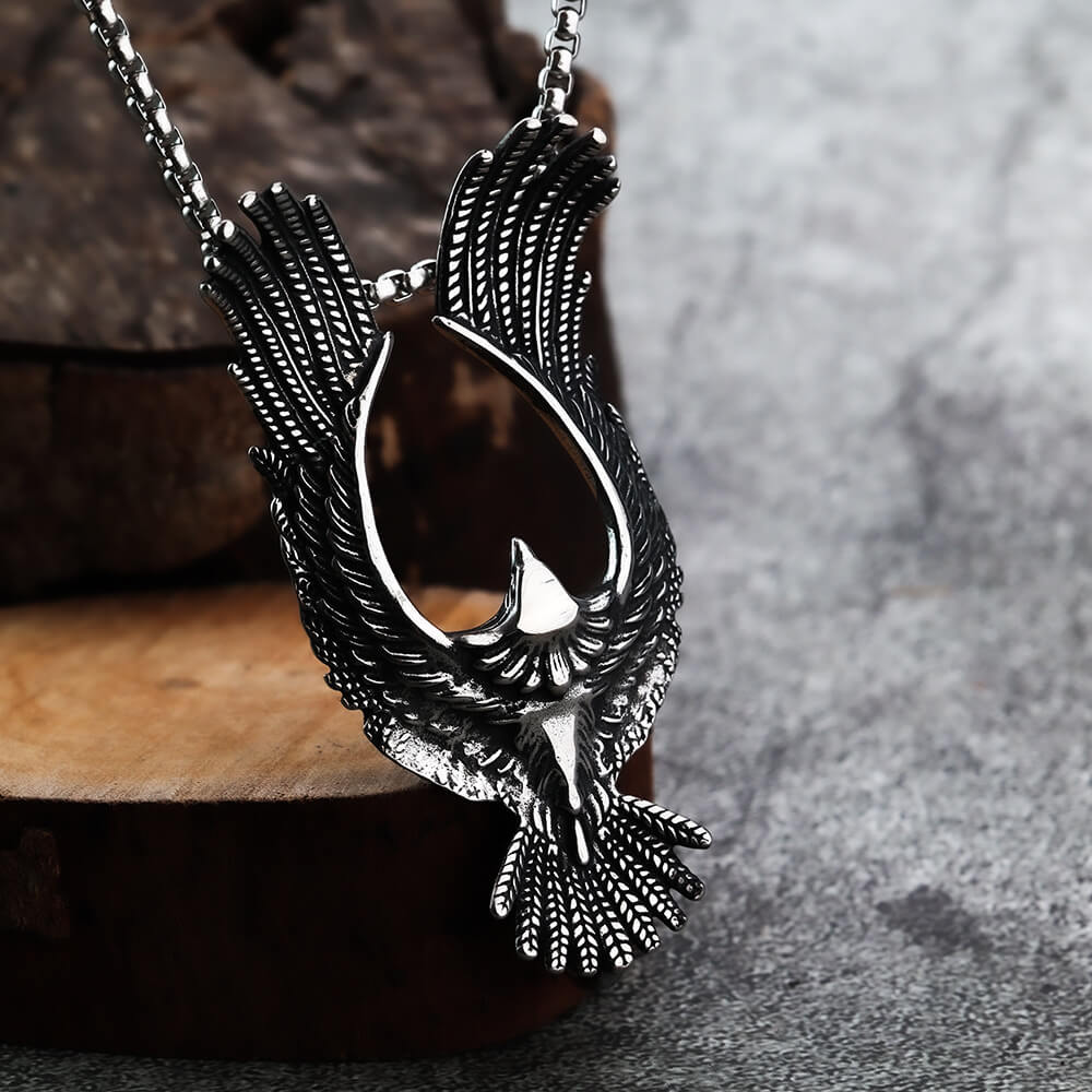 Men's Steel Vintage Hollow Phoenix Pendant Necklace