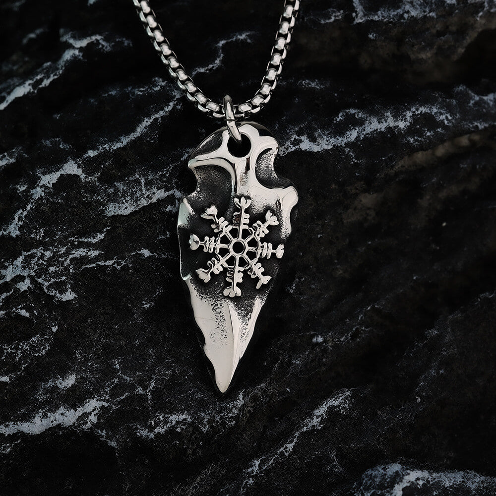Men's Steel Viking Compass Spearhead Pendant Necklace