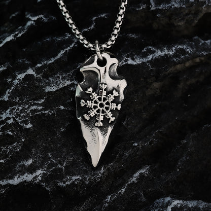 Men's Steel Viking Compass Spearhead Pendant Necklace