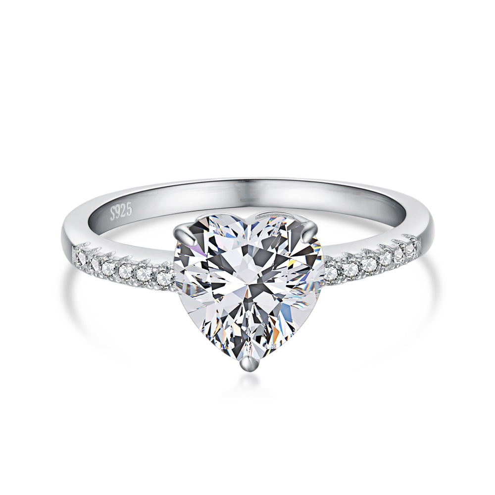 Women's Sparkling Heart Zirconia Ring With Round Accent Zirconia, S925 with White Gold Plating