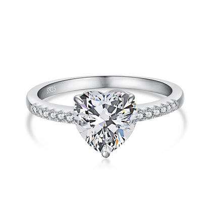 Women's Sparkling Heart Zirconia Ring With Round Accent Zirconia, S925 with White Gold Plating