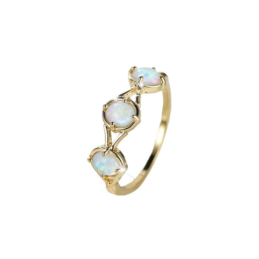 Women's Gold Plated Three Round Opal ring