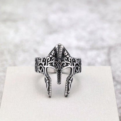 Vintage Solid Stainless Steel 3D Sparta Warrior Helmet Mask Band Ring for Men
