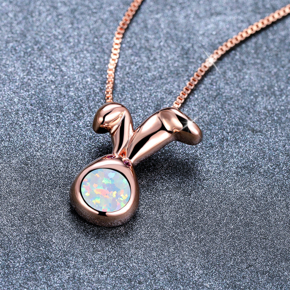 Rose gold white gold blue white Australian baby round-faced cute rabbit necklace