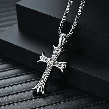 Men's Titanium Steel Cross Zircon Pendant Necklace