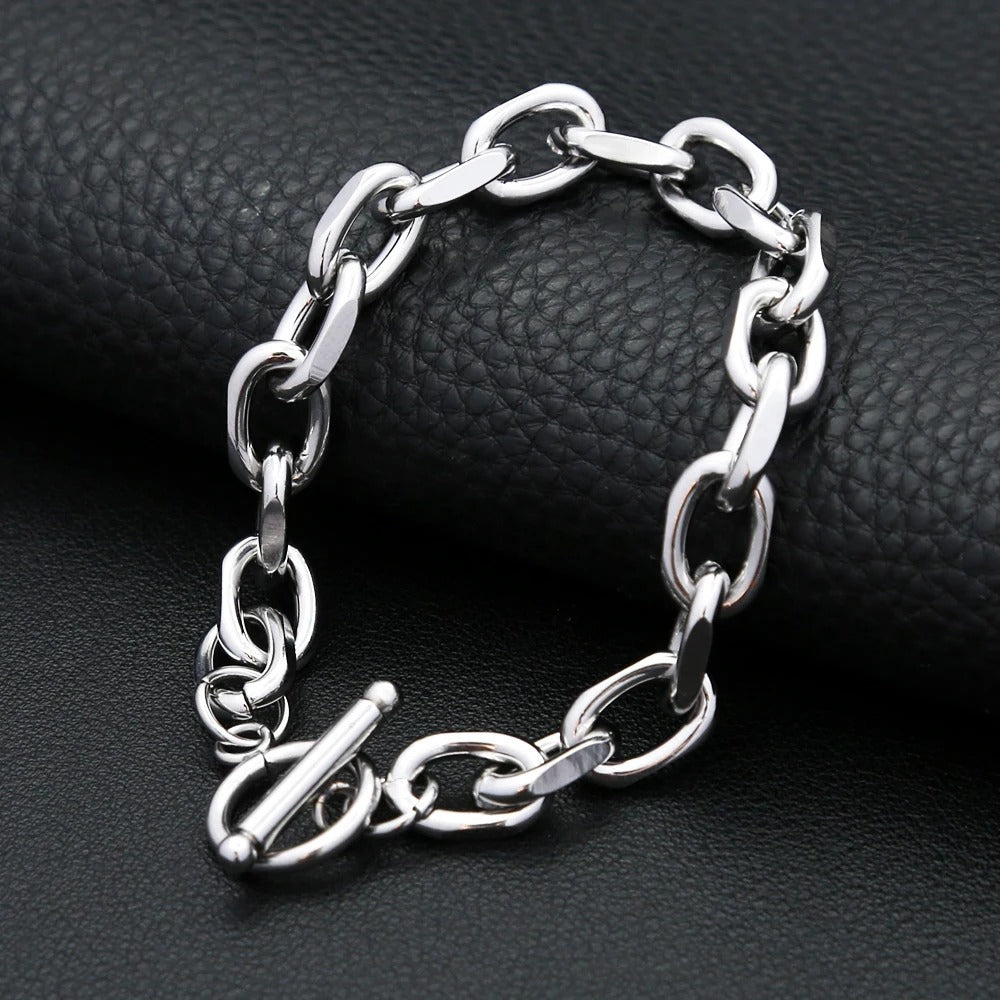 Men's European Trendy OT Clasp Stainless Steel Bracelet, High-End Electroplated Versatile Hip Hop Fashion Wrist Jewelry