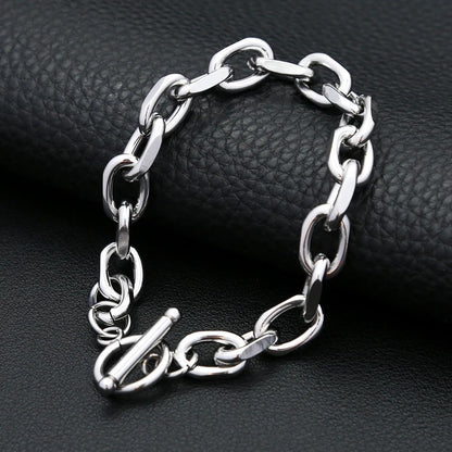 Men's European Trendy OT Clasp Stainless Steel Bracelet, High-End Electroplated Versatile Hip Hop Fashion Wrist Jewelry