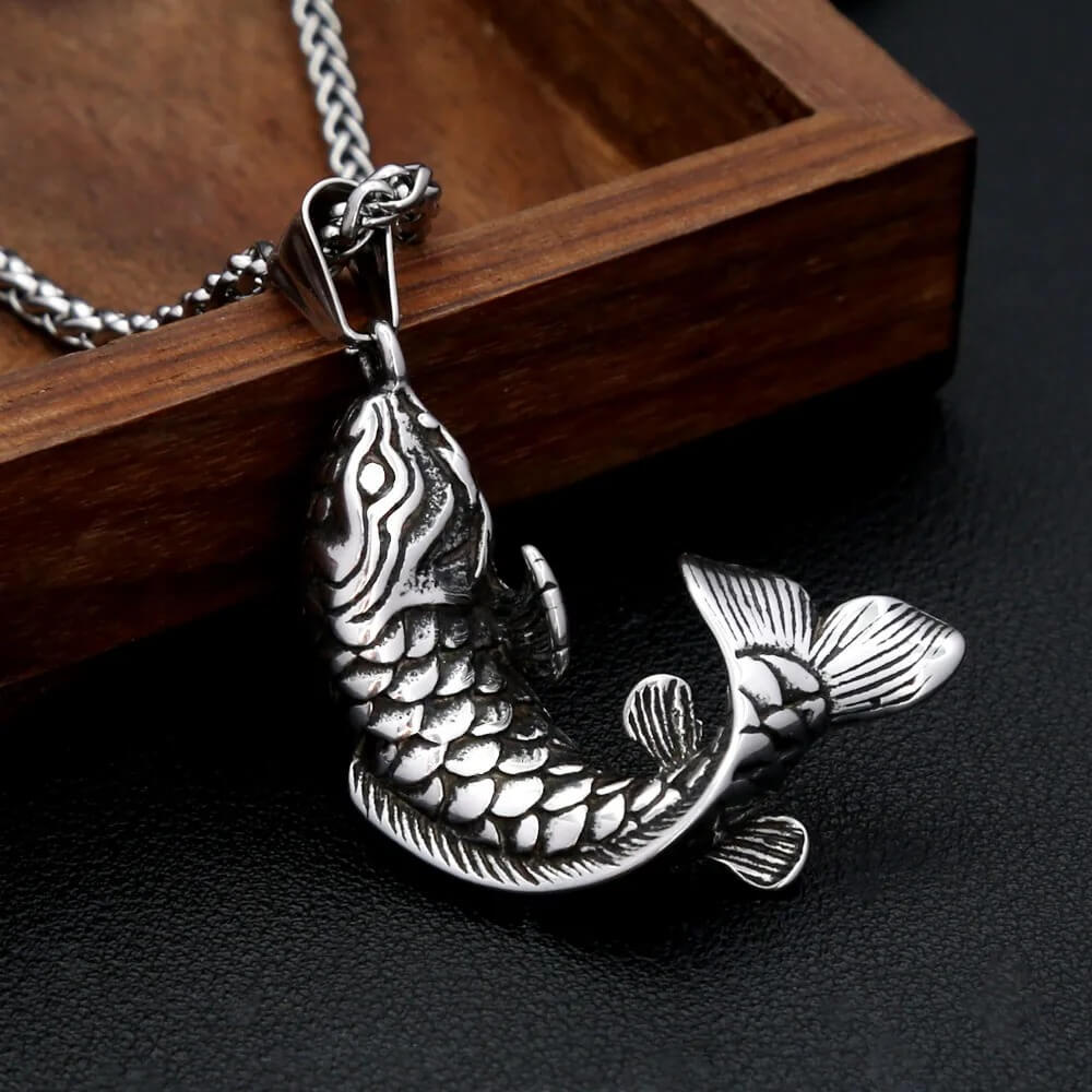Men's Steel Koi Fish Pendant Necklace
