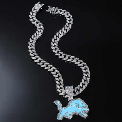 Hip-Hop Blue Wolf Cuban Chain Pendant Necklace