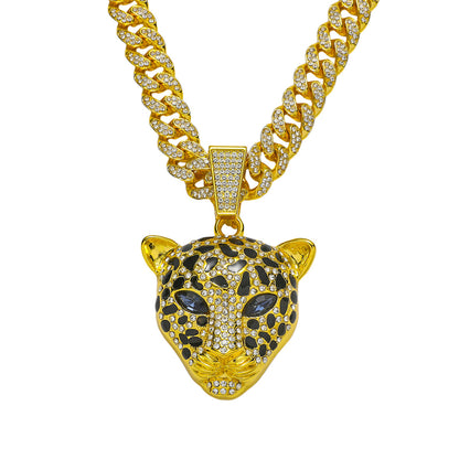Hip-Hop Animal Leopard Head Cuban Chain Pendant Necklace
