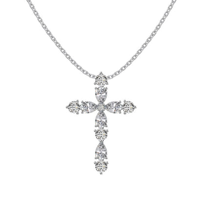 S925 Sterling Silver Cross Necklace, White Pear-Shaped & Round Zirconia Inlaid Niche Versatile Fashion Jewelry