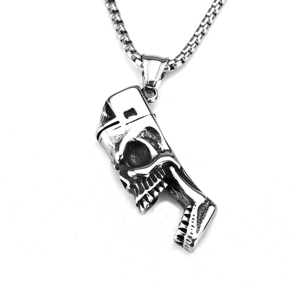 Men's Steel Skull Lighter Pendant Necklace