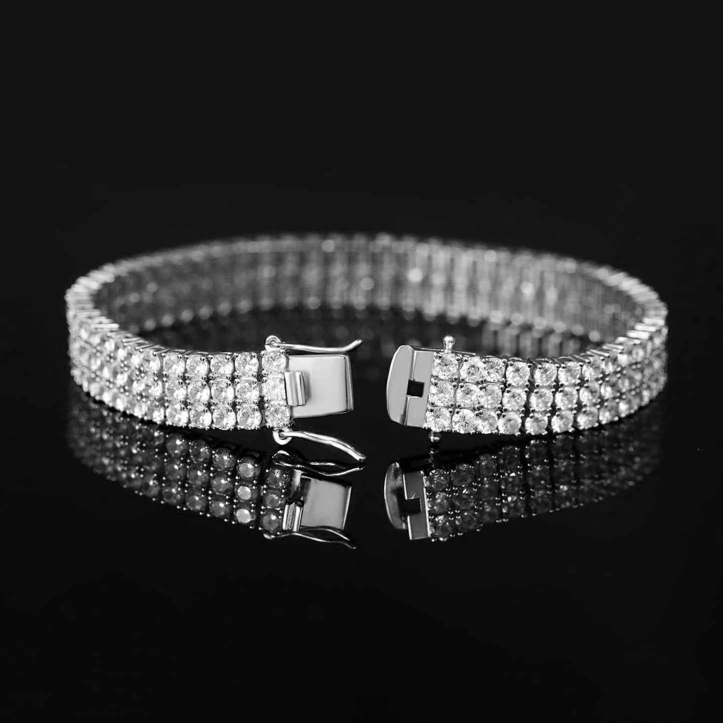 Women&Men's 3mm Zircon Three-Row Eight-Character Buckle Cuban Tennis Bracelet