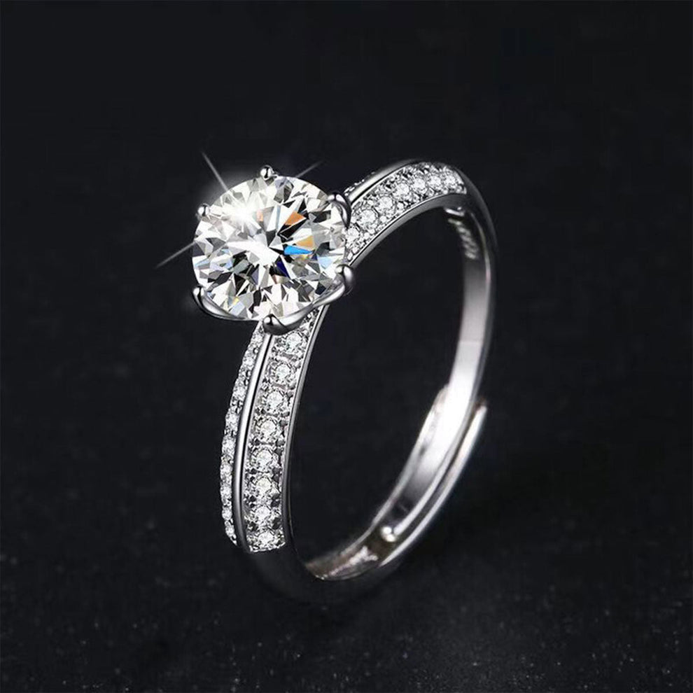 Women's White Gold S925 Channel Setting Stones Adjustable Moissanite Ring