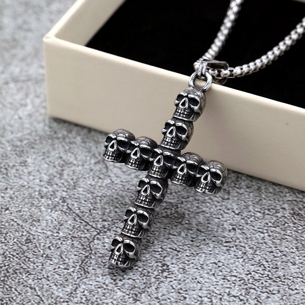 Vintage Stainless Steel Skull Halloween Pendant Necklace for Men