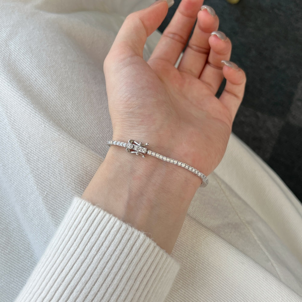 Women's Fashion Design 2MM Width Tennis Bracelet, Round Zirconia Paved Inlay, S925 with White Gold Plating
