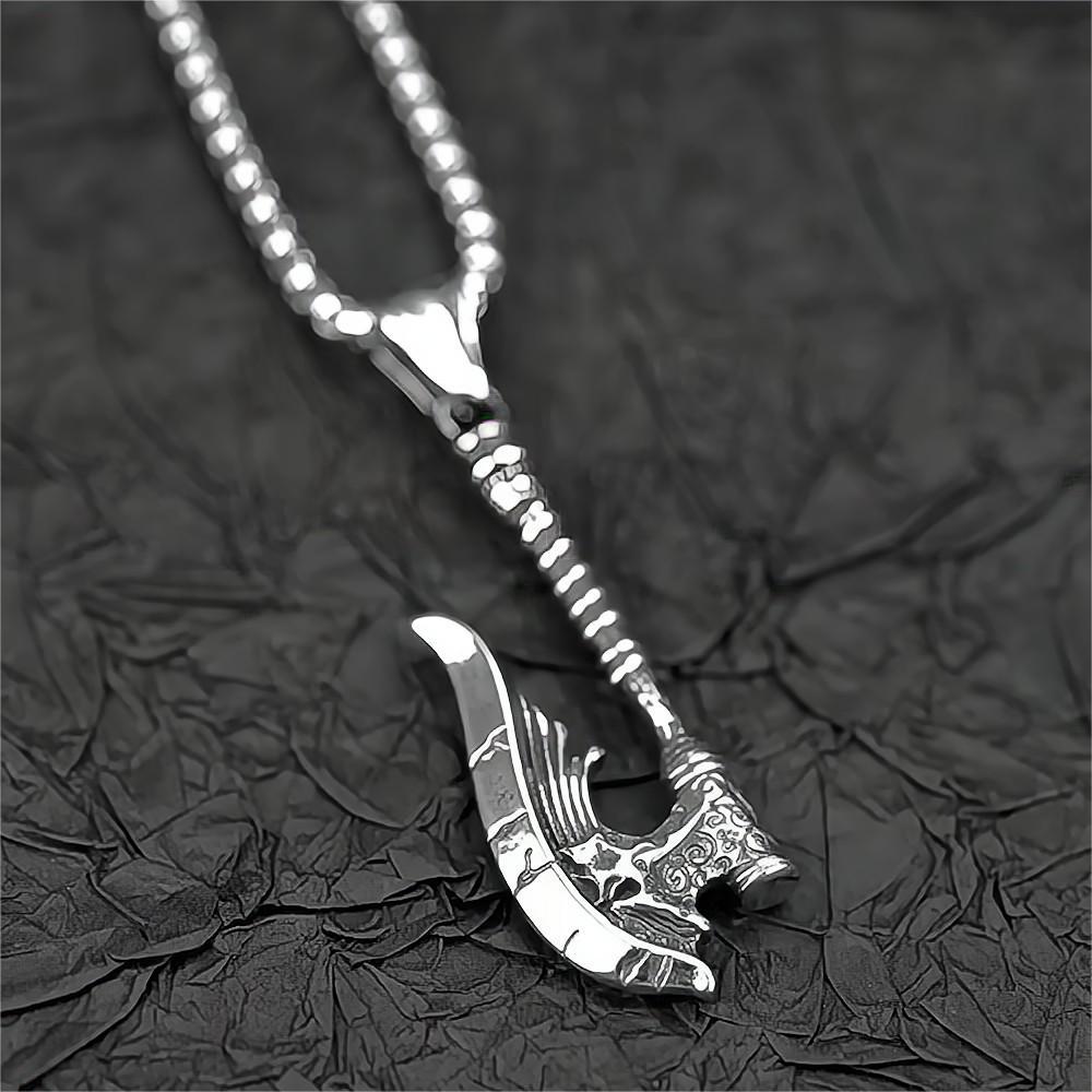 Men's Steel Skull Axe Pendant Necklace