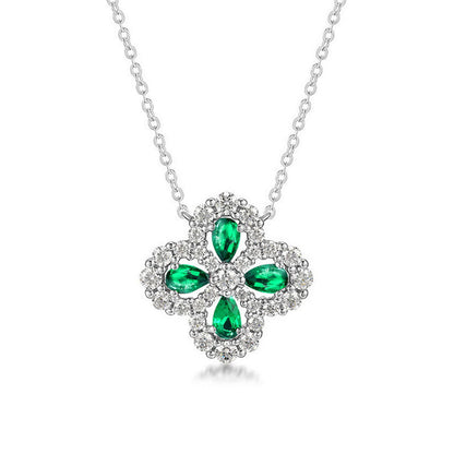 Women's Sterling Silver Hollow Four-leaf Clover Emerald Pendant