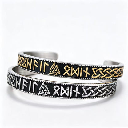 Nordic Retro Viking Rune Letter Open C Bracelet for Men, Vintage Stainless Steel Cuff Bangle