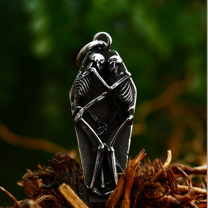 Men's Double-Skull Frame Pendant Necklace