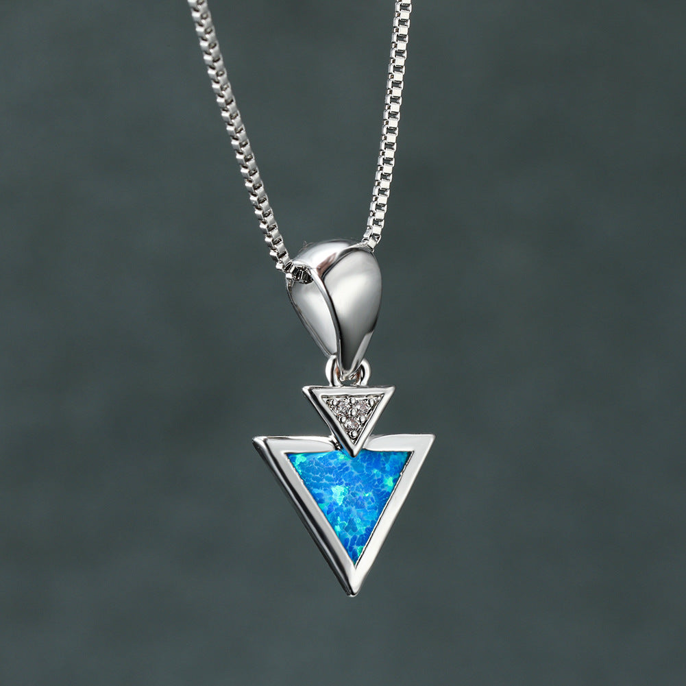 Simple Opal Double Triangle Pendant Necklace