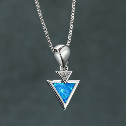 Simple Opal Double Triangle Pendant Necklace