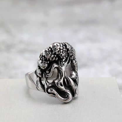 Vintage Solid Stainless Steel Punk Hollow Tree of Life Ring for Men