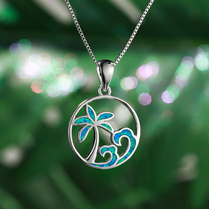 Coconut Tree Ocean Blue Opal Necklace