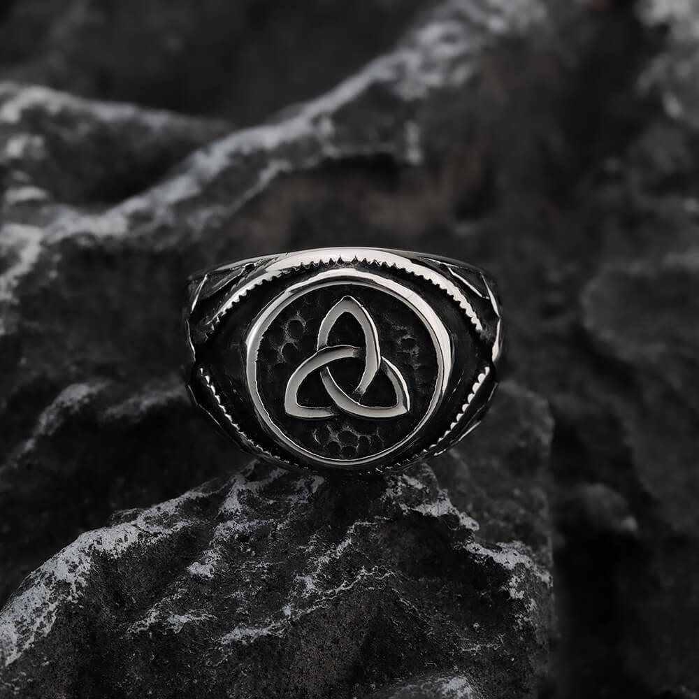 Vintage Nordic Hollow Stainless Steel Viking Celtic Knot Band Ring for Men