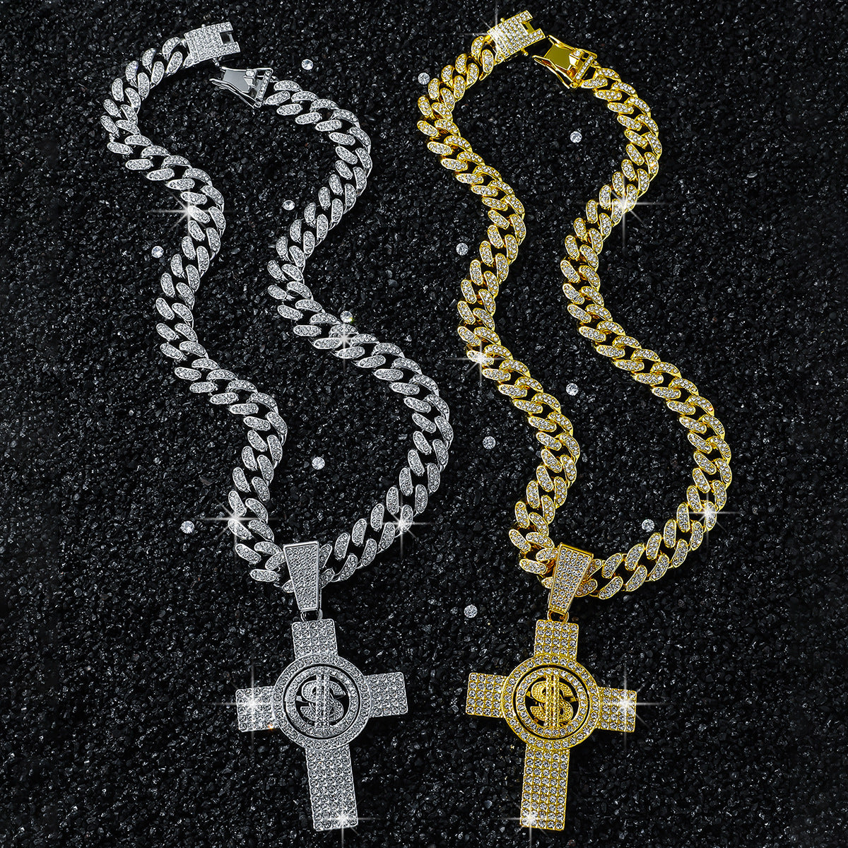 Hip-Hop Style Dollar Sign Cross Cuban Chain Pendant Necklace