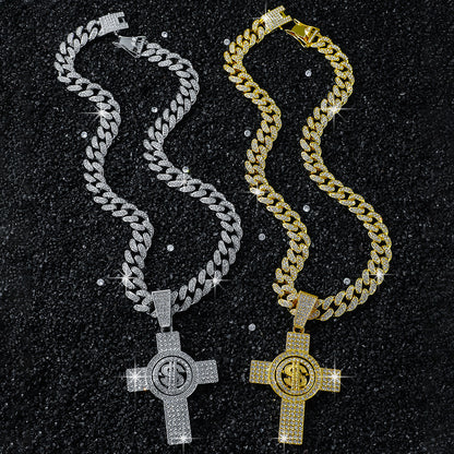 Hip-Hop Style Dollar Sign Cross Cuban Chain Pendant Necklace
