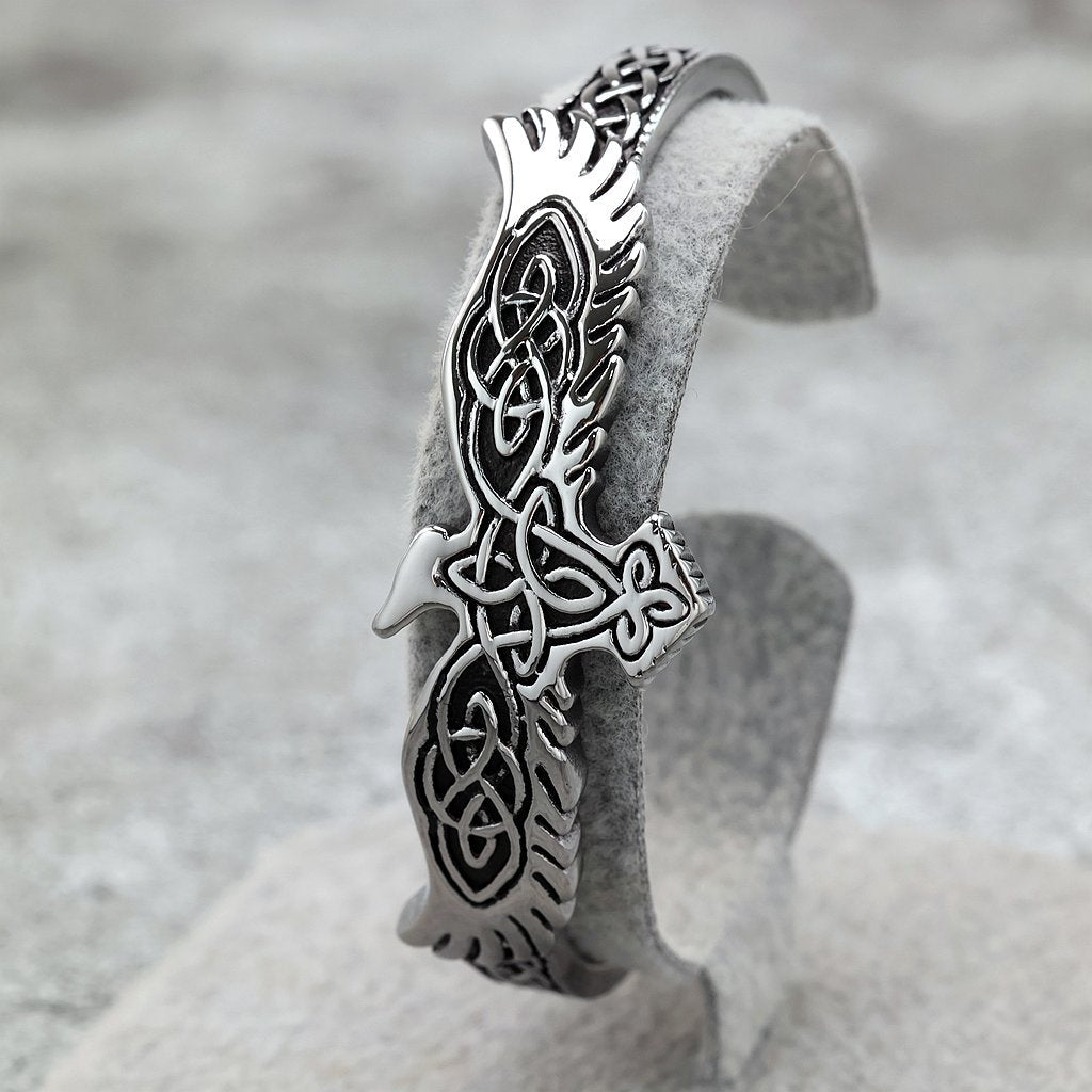 Nordic Punk Viking Raven Solid Stainless Steel C-Type Men Bracelet