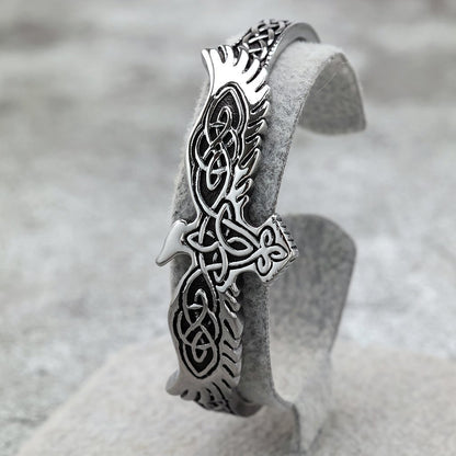 Nordic Punk Viking Raven Solid Stainless Steel C-Type Men Bracelet