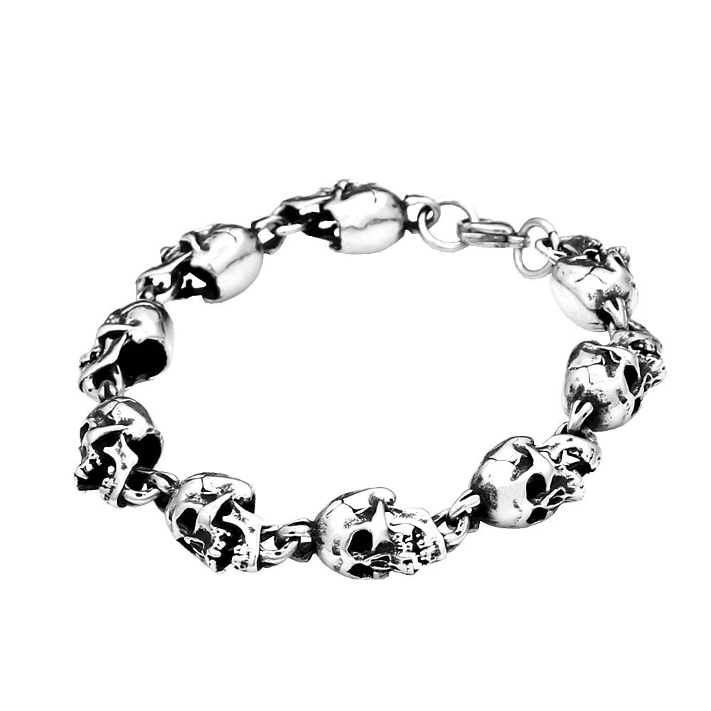 Men's Fashion Skull Stainless Steel Bracelet, Halloween Unique Personality Trendy Wrist Jewelry Accessory