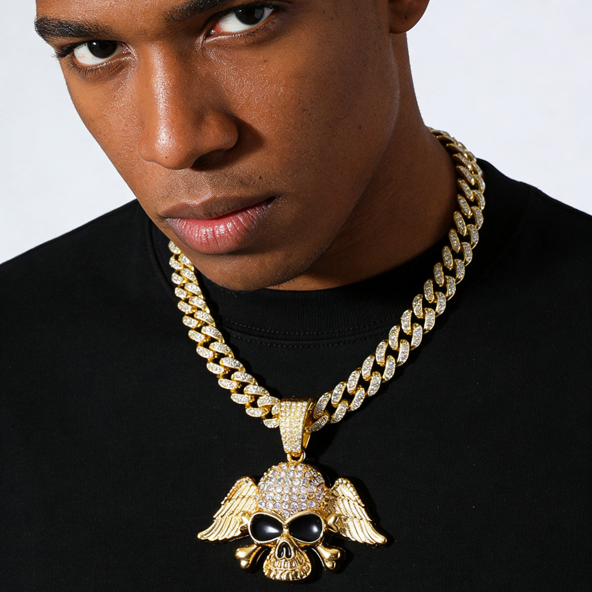 Hip-Hop Style Personalized Wings Skull Head Cuban Chain Pendant Necklace