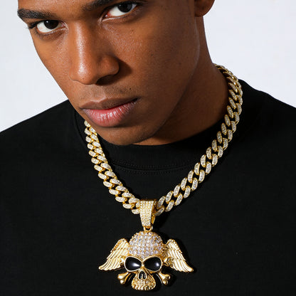 Hip-Hop Style Personalized Wings Skull Head Cuban Chain Pendant Necklace