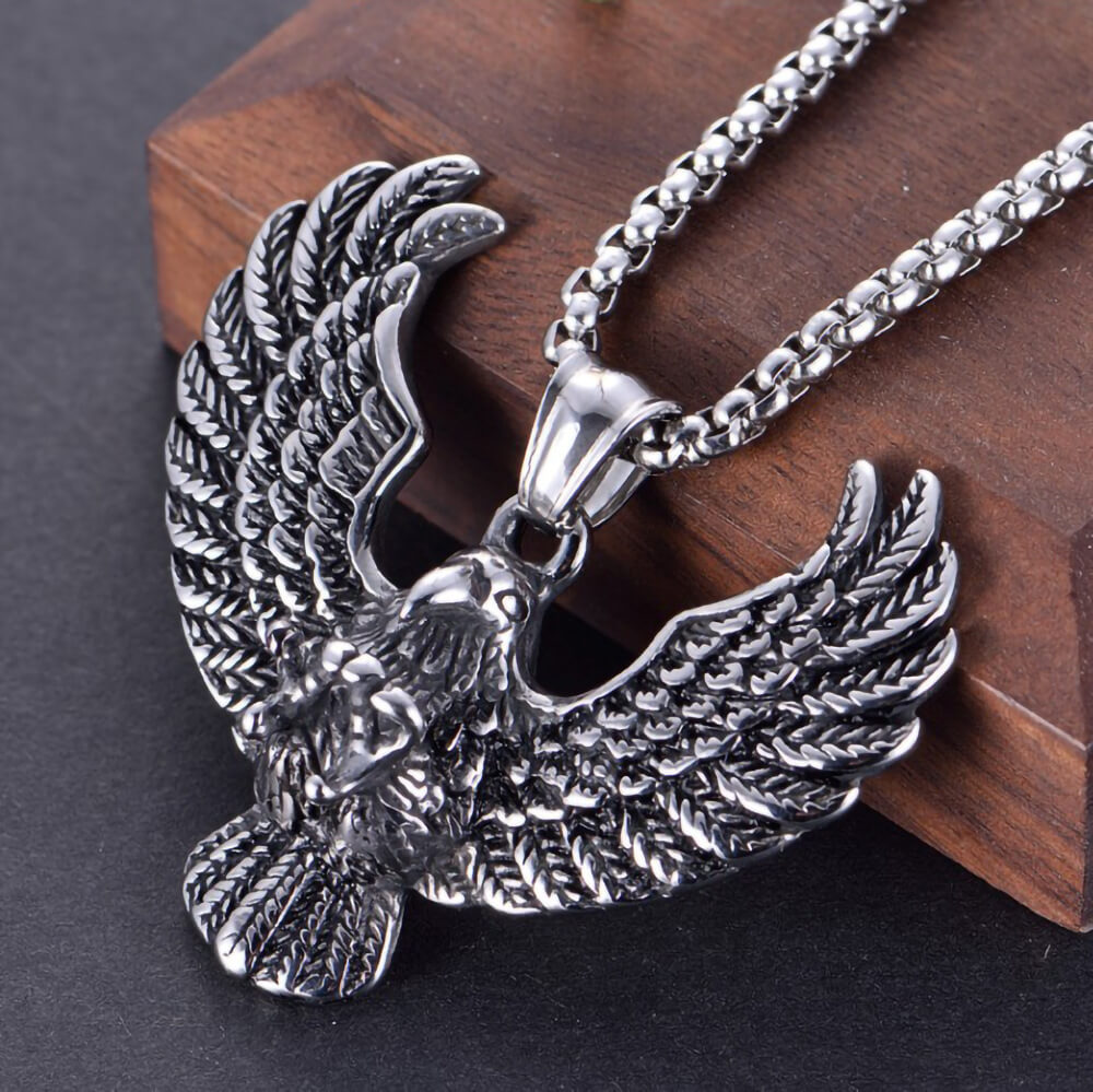 Men's Steel Spread Wings Eagle Pendant Necklace