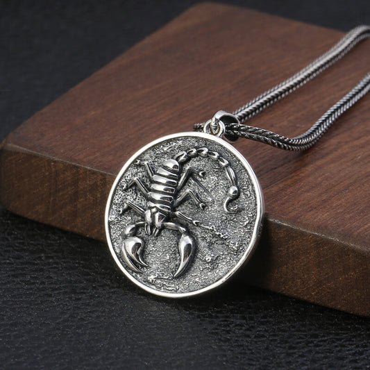Vintage Stainless Steel Single-sided Scorpion Medal Pendant Necklace for Men