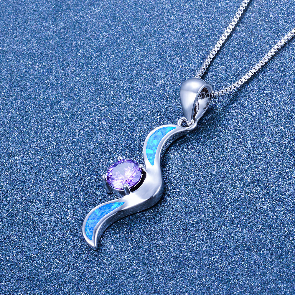 Wing-shaped Opal Necklace with Diamonds