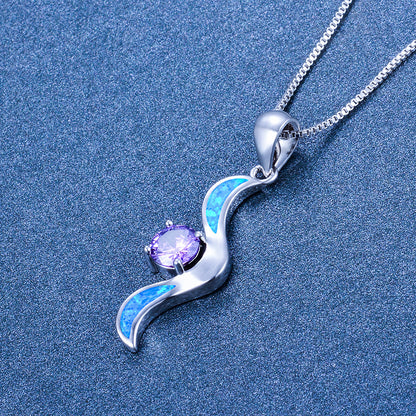 Wing-shaped Opal Necklace with Diamonds