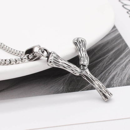 Men's Steel Y Shape Branch Pendant Necklace
