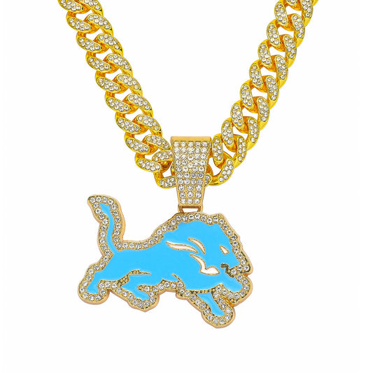 Hip-Hop Blue Wolf Cuban Chain Pendant Necklace